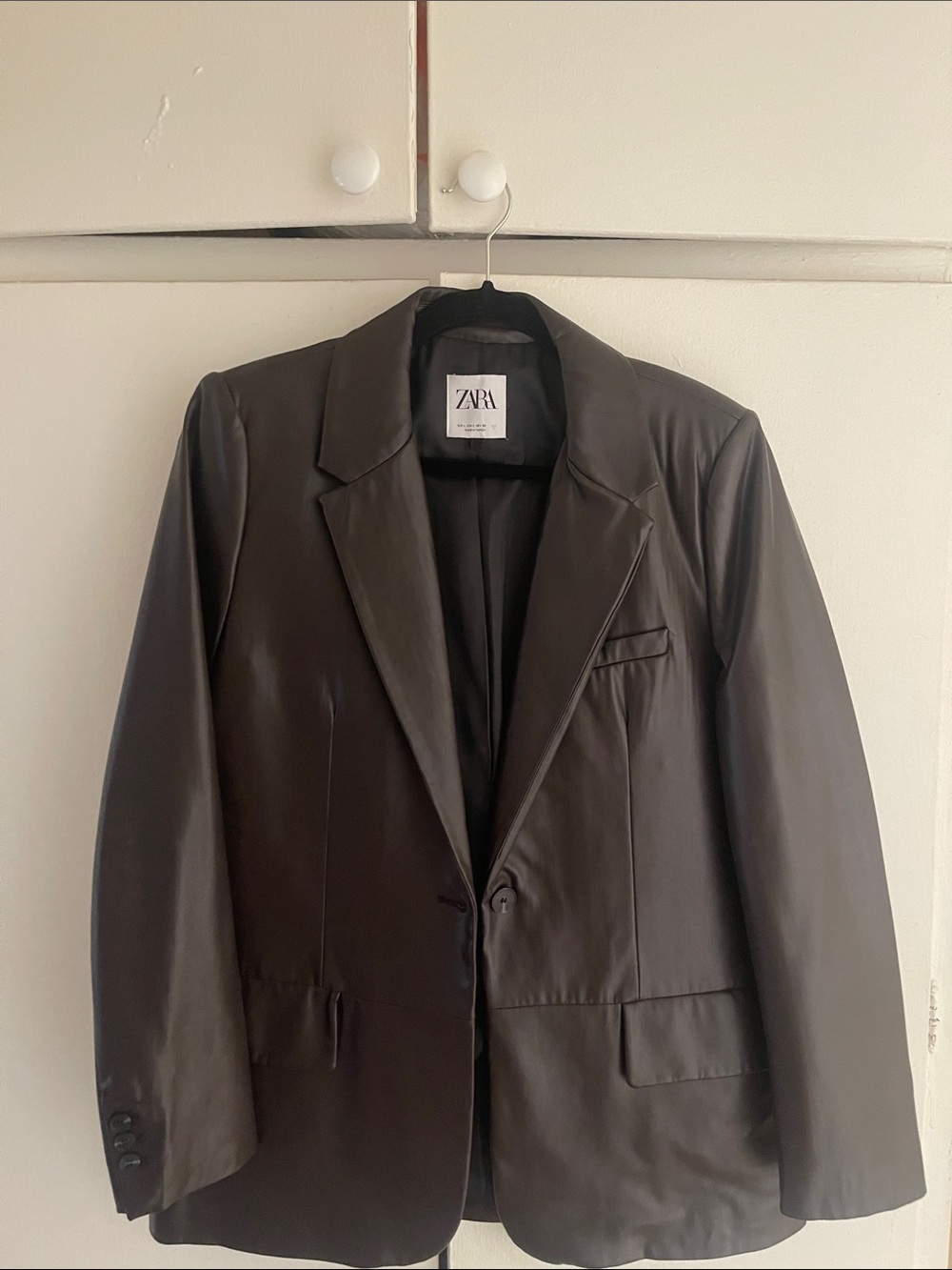 Zara Brown Faux Leather Blazer Jacket